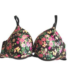 Victoria's Secret Black Pink Floral Sexy Push Up Padded Bra 38D